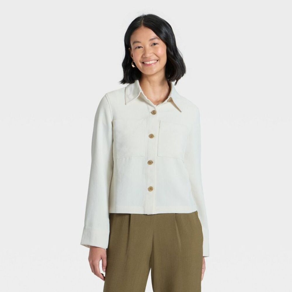 Women's Signature Crepe Shirt Jacket - A New Day Cream XS